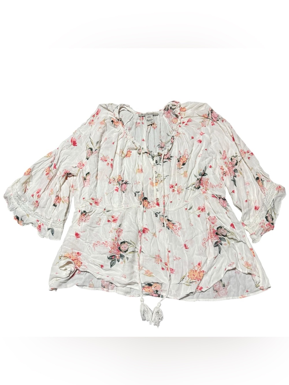 American Rag White Pink Floral Women’s 1X Blouse Top Shirt